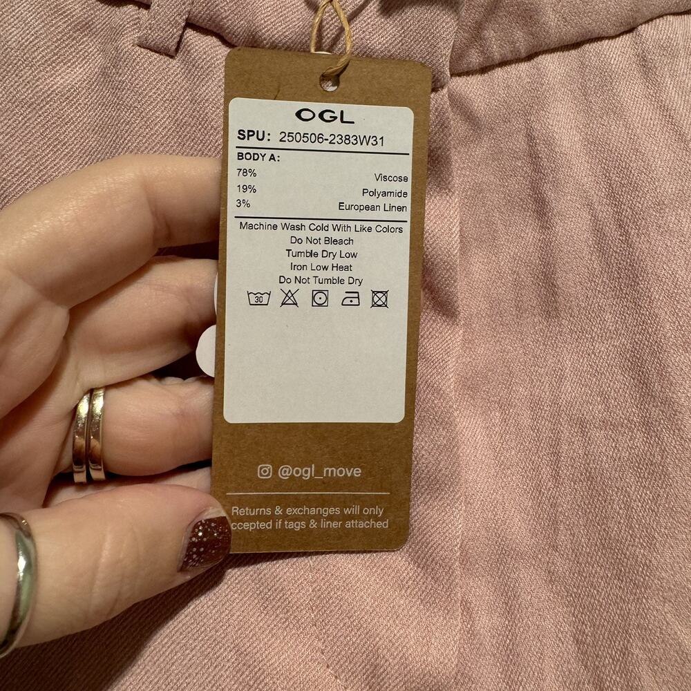 OGL European Linen Like Flared Pants Soft Pink NEW Size Small - Picture 5 of 6